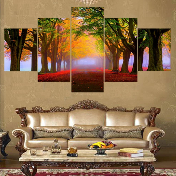 

Wall Decor Painting Wallpaper Forest Decoration Custom Print 5 Panel Art 3D Beautiful Picture Scenery Interior Canvas