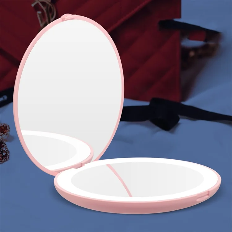 

Folded Two-Sided Magnifying Touch Screen Switch Round Led Lights Custom Cosmetic Led Mirror Mini