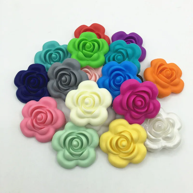 

wholesales BPA Free Silicone Teething rose beads necklace wooden bracelets flower silicone beads