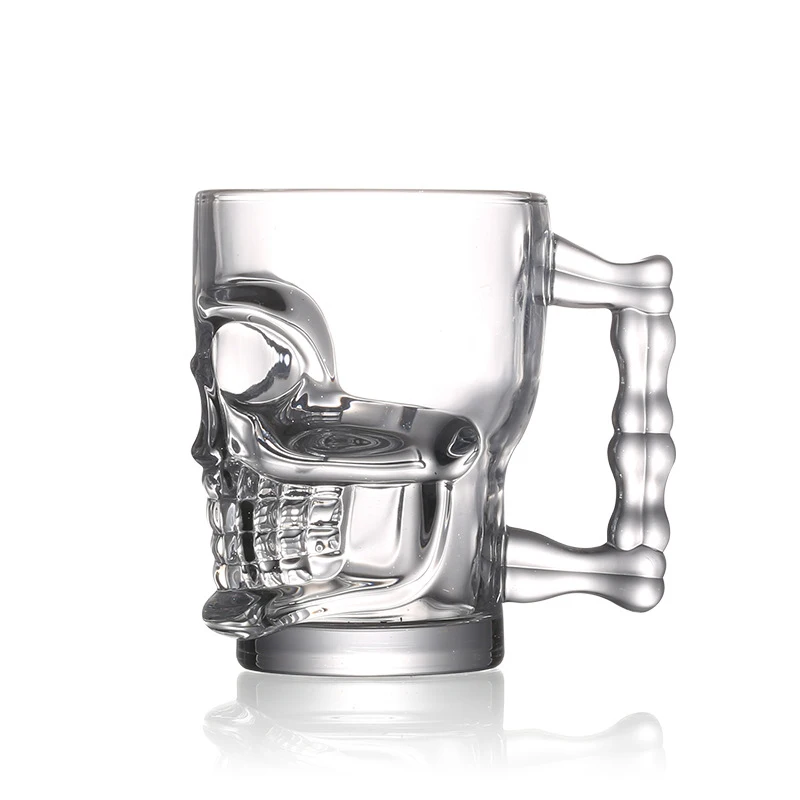 

High quality personalized lead free clear glass beer mug drinking glasses 520ml human skeleton Mug with handle for freezer