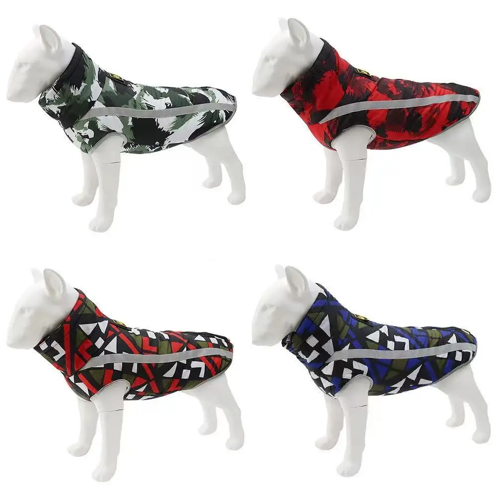 

New dog clothes autumn and winter warm pet clothes big dog stormsuit reflective thickened cotton clothes, Black red blue