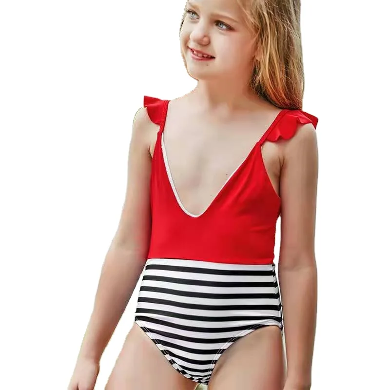 

2021New Swimsuit Fly Edge Splicing Collision Color Bikini New Kids Child Girls Swimwear(old) fitness swimwear