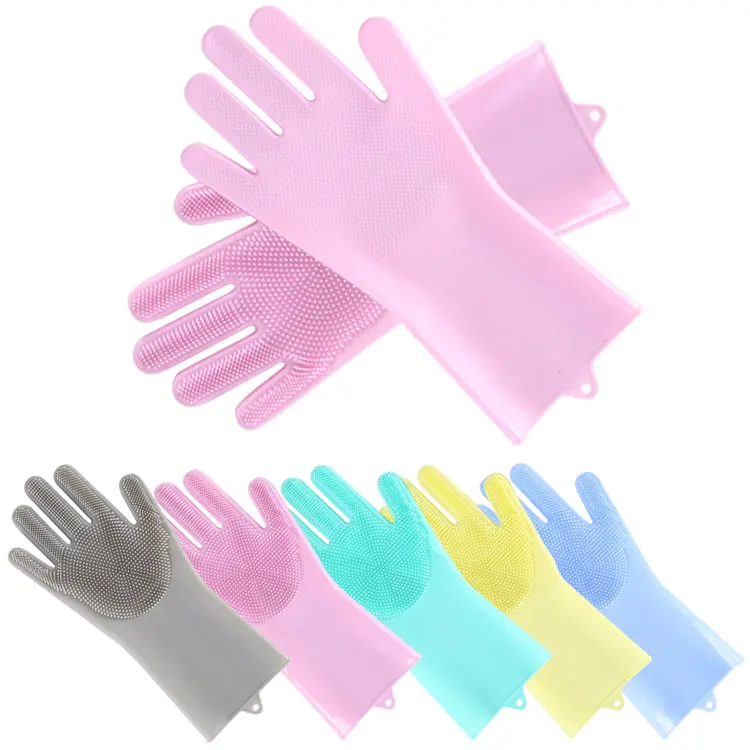 

Eco-friendly Scrubbing Household Gloves Tools Kitchen Magic Dishwasher Windows Pet Car Dish Washing Silicone Cleaning Gloves, Customized color