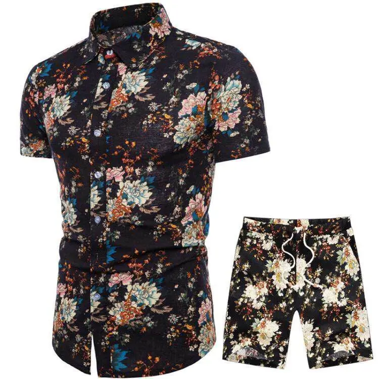 

Wholesale Hot Sale Summer All Over Print New Hawaiian Beach Wear Mens Shirts And Shorts Set In Plus Size To 5xl, Custom colors fabric