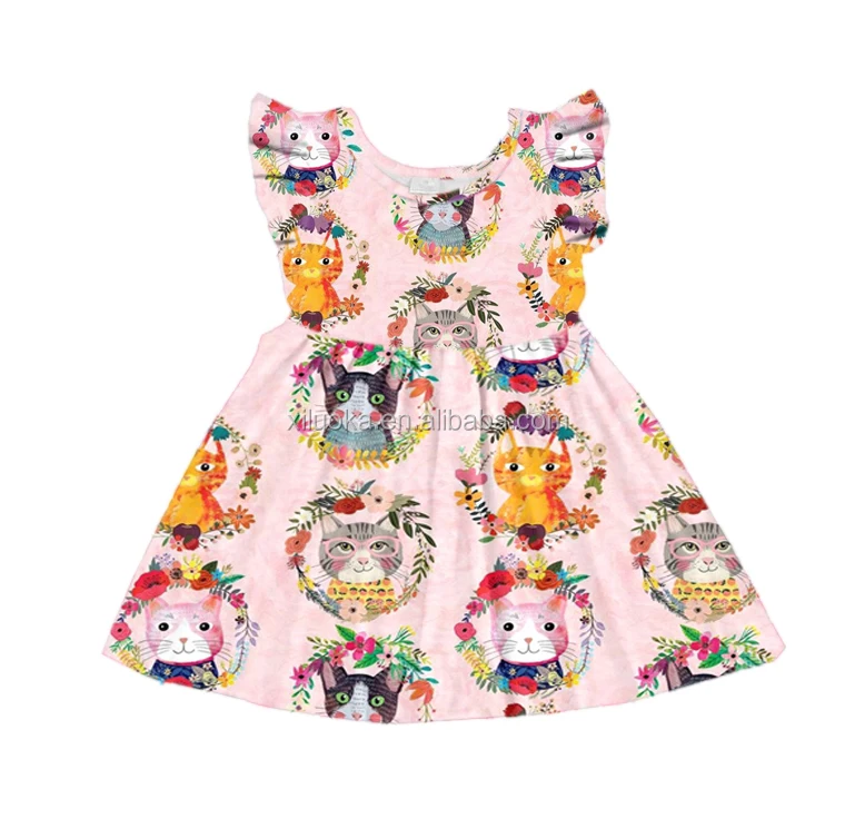 

Latest Design Children Clothing Cat Flower Pattern Baby Girl Summer Dresses for Girls, Picture