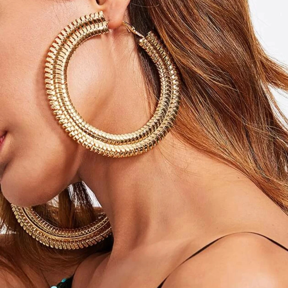 

Fashion Women Exaggerated Big Chunky Round Earring Extra Large Hoop Earrings Punk Thick Circle Gold Plating Jewelry, Gold, silver