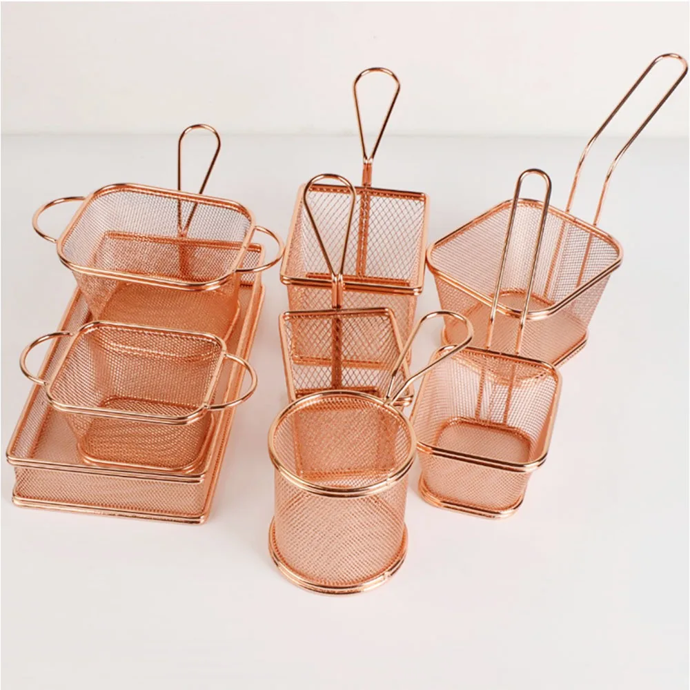 

Stainless Steel Square Fry Basket Mini Chips Fry Basket Frying Serving Basket with Handle