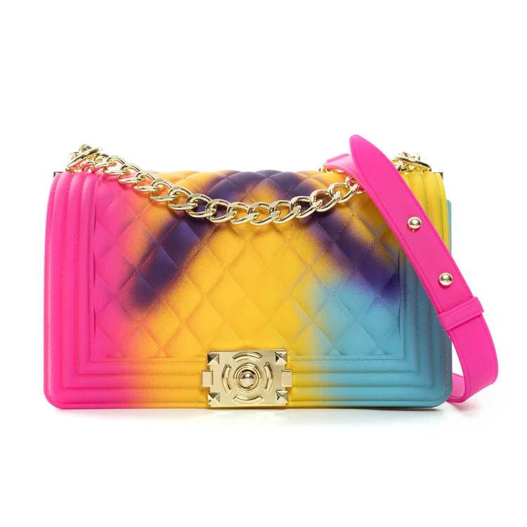 

Hot sale fashion hand bags Chain Purse colorful PVC Shoulder Handbag designer Crossbody bag Luxury Jelly Purse woman