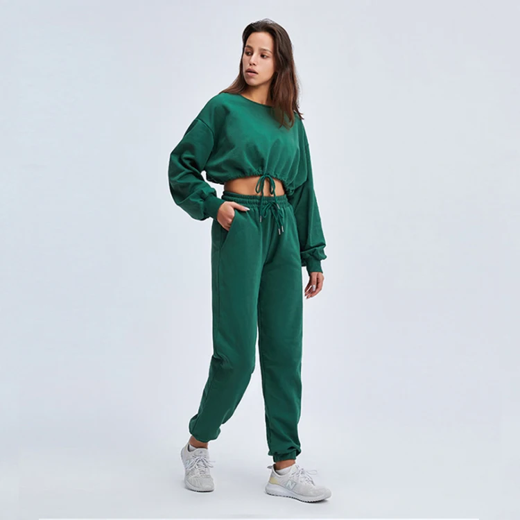 

Workout Fitness Clothing Sports Loose Plus Size Sweatshirt Suit Long Sleeve Gym Active Wear Two Leggins De 2 Piece Yoga Set