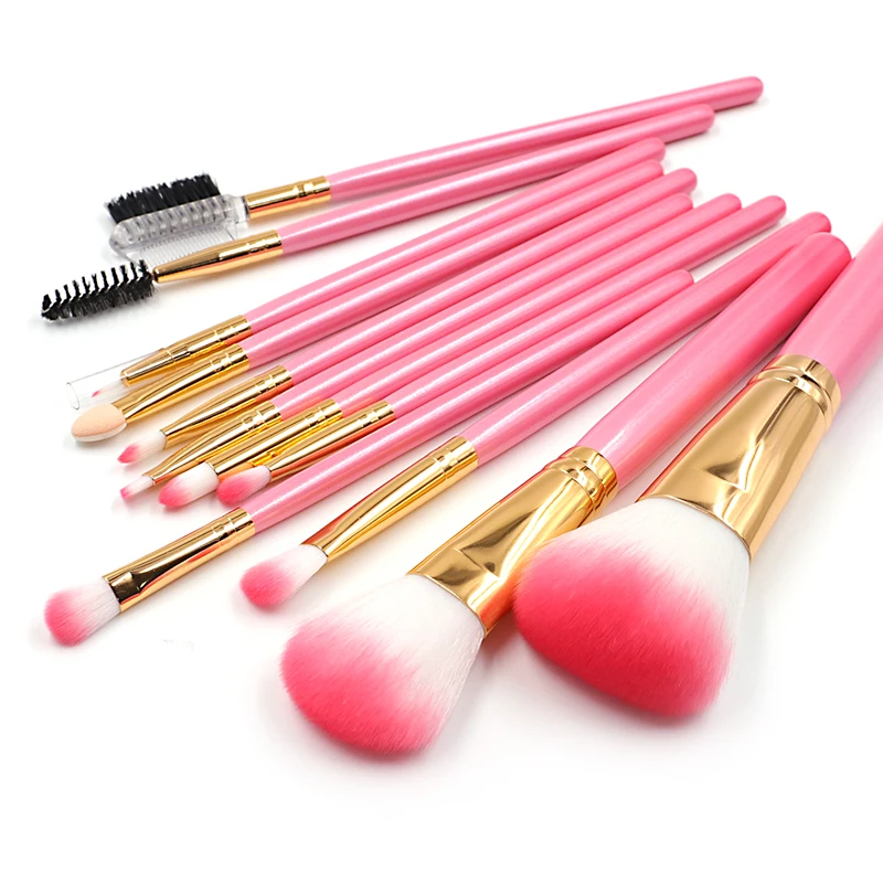 

Pink Makeup Brush Sets 12Pcs Foundation Wood Handle 2022 New Product Wholesale Oem Shenzhen Lipstick Eyeshadow Make Up Brushes, Customized color