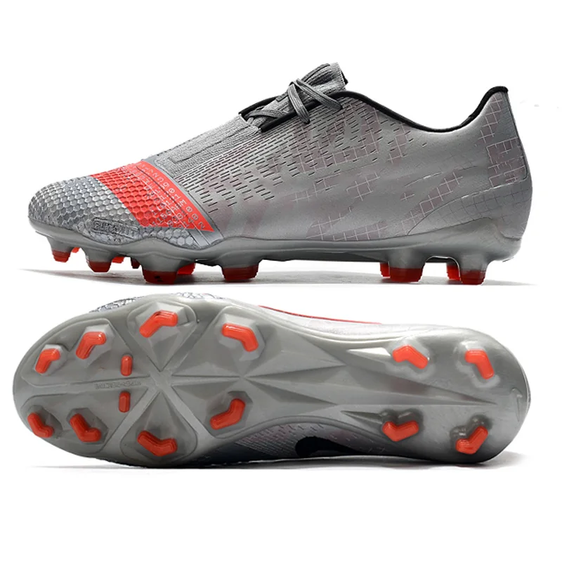 

Hot sale Men Football Turf Training Shoes FG football boots drop shipping tacos de futbol for men, Grey