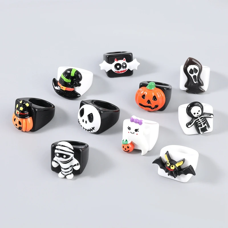 

New Funny Black And White Halloween Chunky Resin Ring