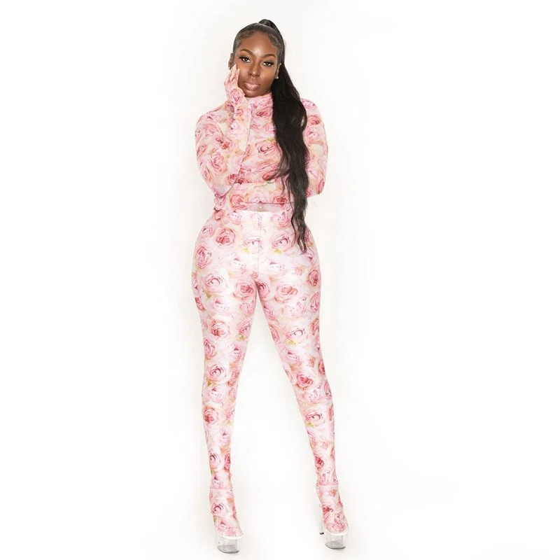 

K20541J Wholesale elegant jumpsuits print rompers printed back zipper covered feet one-piece trousers and mitten women jumpsuit
