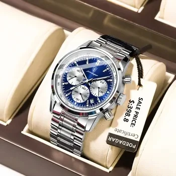 POEDAGAR Mens Watches 921 Stainless Steel Chronograph Watch for Men Waterproof Luminous Quartz Man Watches Reloj Custom Clock