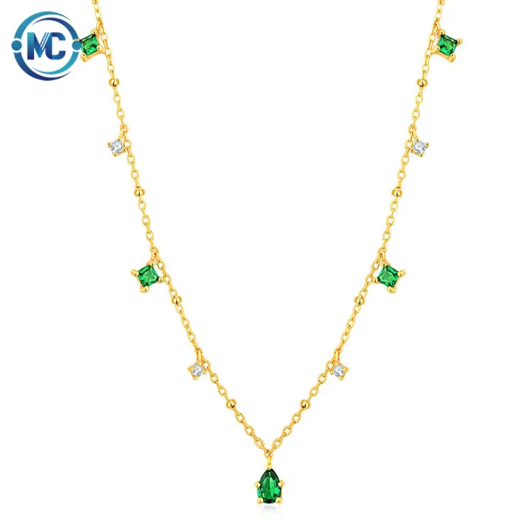 

Luxury antique vintage jewelry collar 925 sterling silver Turkish gold-plated emerald green necklace
