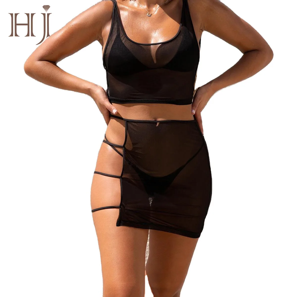 

2021 Designer Net New Swimwear with cover ups three-piece sexy mesh Micro Bikini Swimsuit transparent Bathing suits for women, Customized color