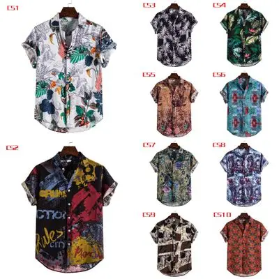 

2021 spring and summer printing large size shirt printing casual men's short-sleeved shirt lapel top men