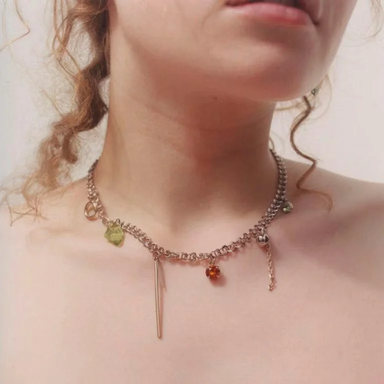 

Duoying OEM kalung green crystal charm necklace jewelry minimalist alloy fashion tassel necklace for women, Silver