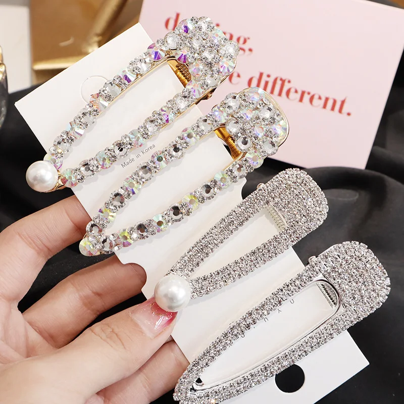 
2020 INS Korean super bling rhinestone hairpin luxurious temperament diamond bangs hair pins crystal hair clip for girls 