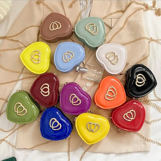

Latest Arrival New Heart Shaped Mini Chain Crossbody Bag PVC Candy Color Small Cosmetic Jelly Bag Coin Purse For Girls, Colors