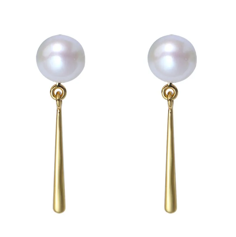 

Korean simple S925 silver tassel word stick bright freshwater pearl stud earing set