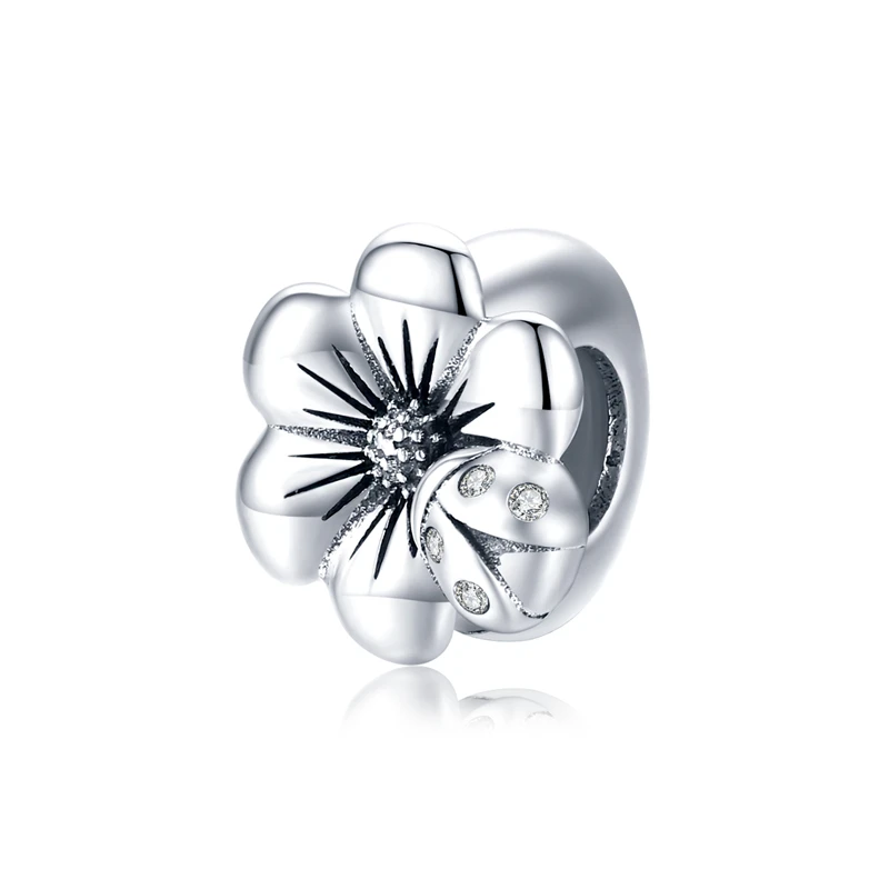 

SCC1722 top selling round bead 925 silver blooming flower charms