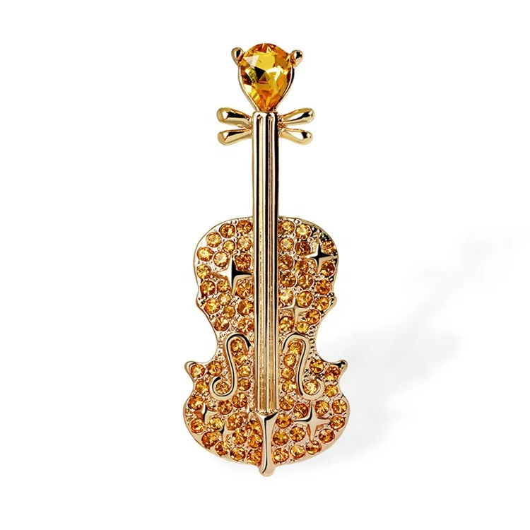 

Custom wholesale crystal pin new design temperament violin clothing accessories brooch