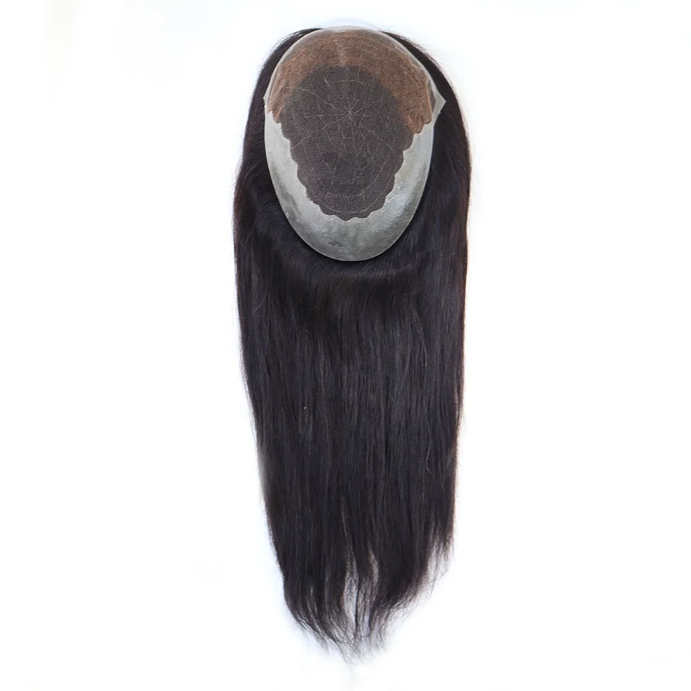 

Stock Q6 16" natural straight human hair toupee and women Topper