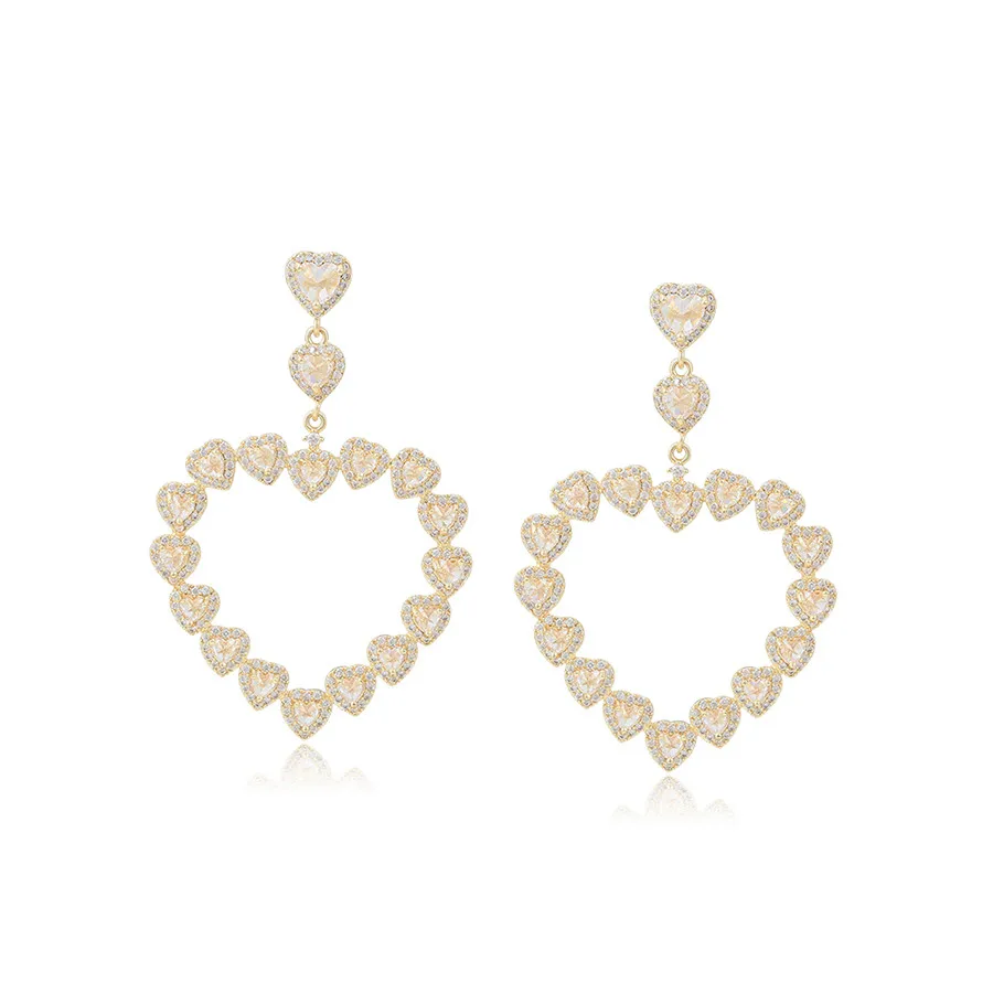 

earring-1011 xuping jewelry fashionable Elegant Sweet Heart Shaped Full Diamond 14K Gold Plated Color Crystal Earrings