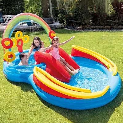

INTEX 57453 Rainbow Ring pool kinds Play center inflatable water slide island, Customized color