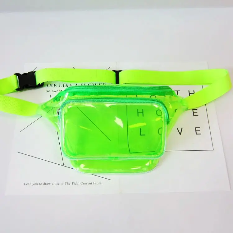 

Wholesale Customize Logo Women summer style ladies translucent reflective Shiny Clear Casual Neon Fanny Pack Bum Bag Waist Bag, Purple,orange,pink, green, blue, white, black, transparent and yellow