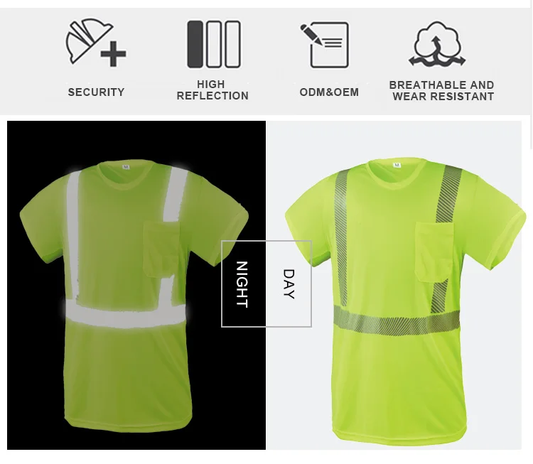 Wholesale hi-vis shirts safety workwear yellow class 2 reflective print shirts