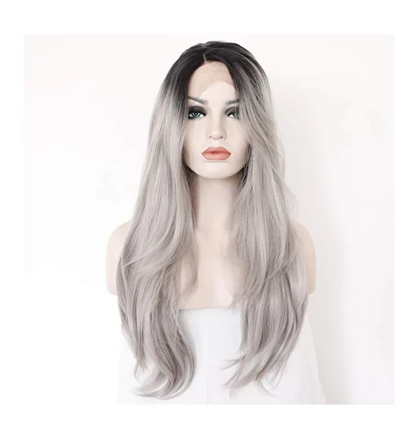 

"New Ideas Factory Outlet Slightly Curly Hair Black Gray Synthetic Heat Resistant Wigs ", 1 color