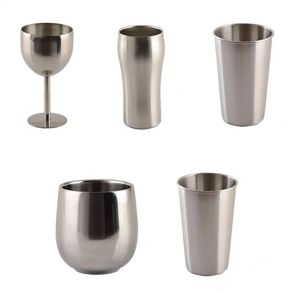 

Silver Glass 304 Stainless Steel Mugs Breakfast Milk Fruit Juice Tea Ice Beer Coffee Mugs Durable Metal Cup 1PCS