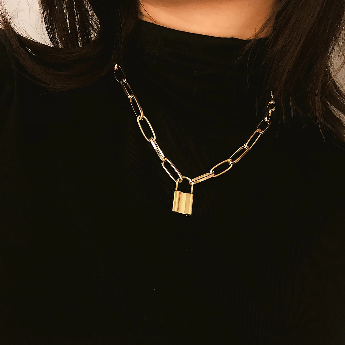 

Rock Choker Layered Chain On The Neck With Lock Punk Jewelry Mujer Key Padlock Pendant Necklace For Women Gift