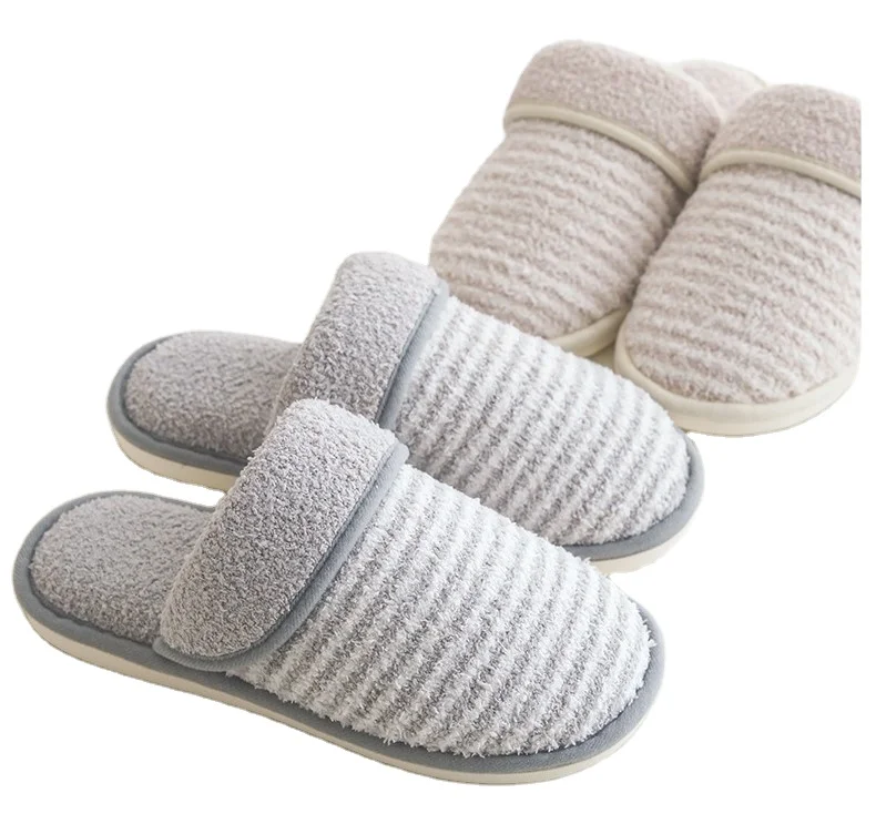

Classic stripe design winter men's and women's indoor and outdoor warm soft bottom plush slippers