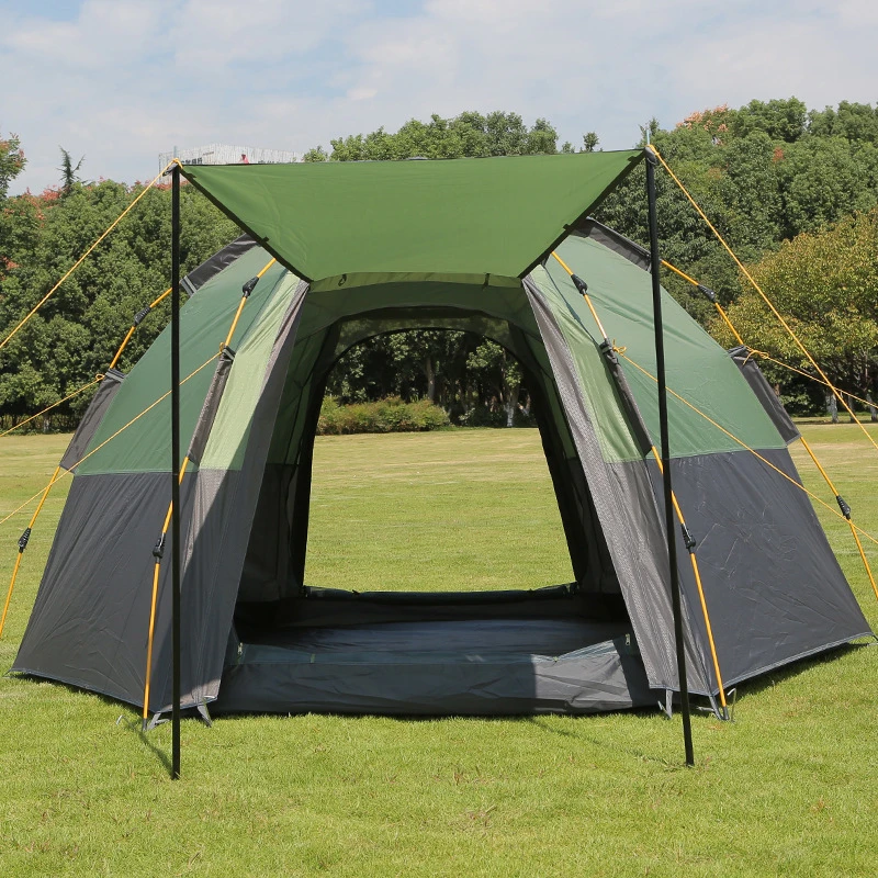 

New 5-8 Person Automatic Camping Tent Ultralarge Tourist Gazebo Marquee Tent 280x280x165cm Pop Up Self Driving Mongolian Tent, Dark green+grey,brown+grey