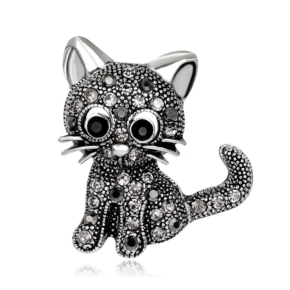 

Adorable Cute Cat Pins Brooch Anti- Silver/ Anti- Gold Plated Crystal Decoration Accessories Animal Brooches