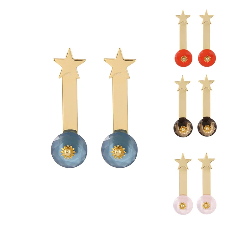 

S925 white fungus needle gold plated Earrings Romantic Zircon Pentagram geometric stainless steel Gold Plated Earrings colorful, Picture