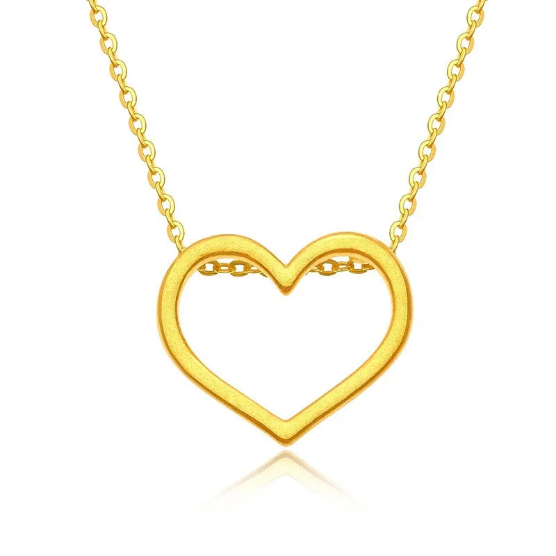 

Certified Pure Gold 999 Hollow Love Pendant 3D Hard Gold Gold Heart Necklace Fashion Short Necklace Factory Wholesale