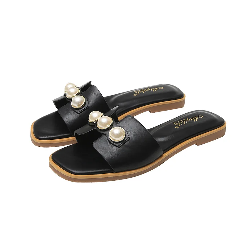 

The latest and highest quality high-end pearl H belt ladies sandals fashion summer casual flat bottom women sandals, Customized color