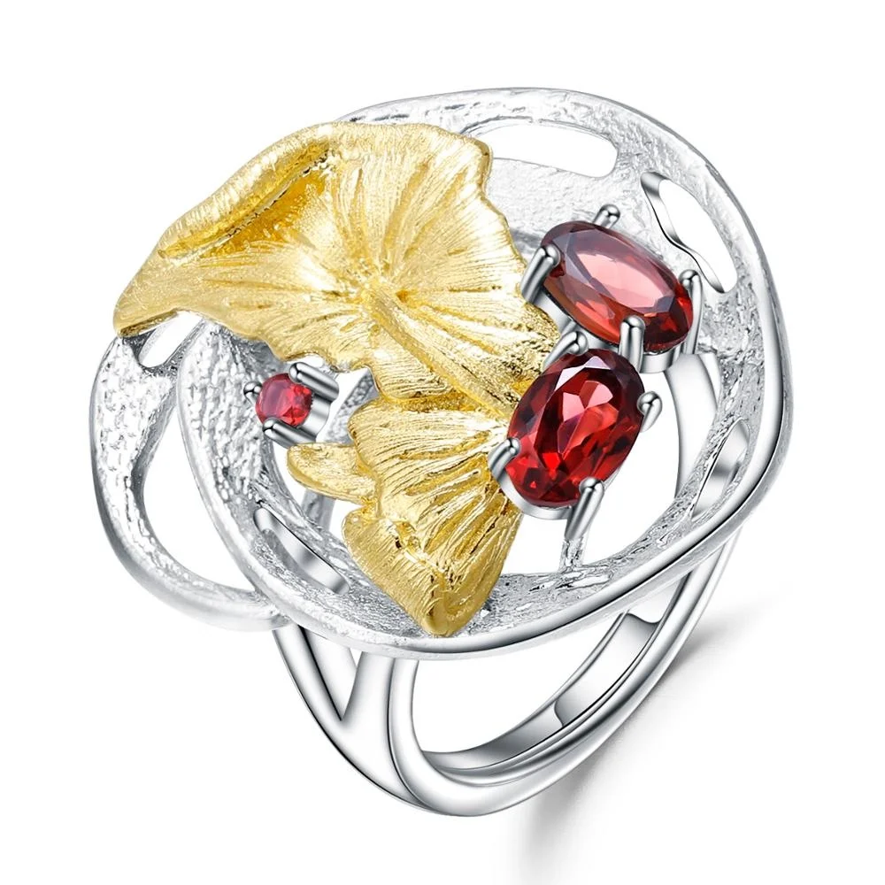 

Abiding Wholesale Natural Custom Gemstone Red Garnet Gold Plated 925 Sterling Silver Ring Jewelry