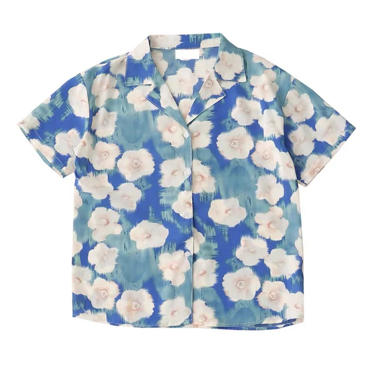 

Design new fashion and elegant print Hawaiian style ladies short-sleeved shirt