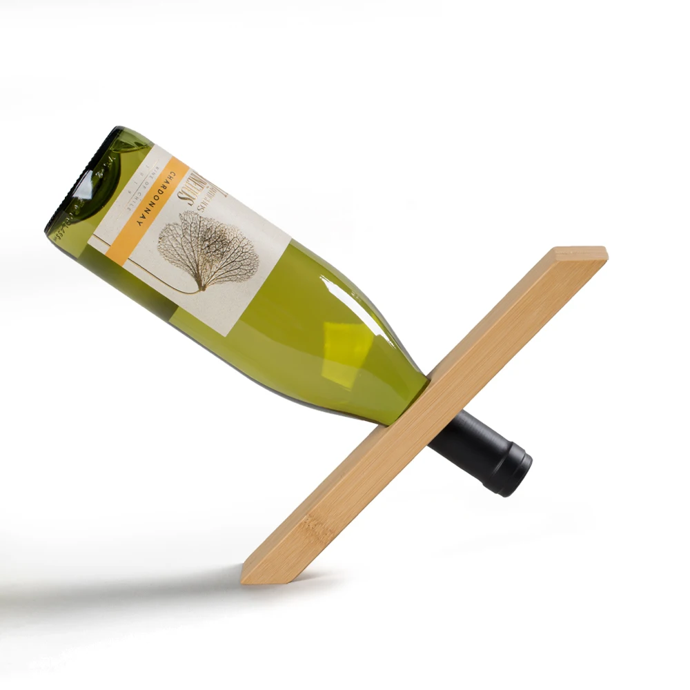 

Craft Bamboo Wooden Table Countertop Single Wine Bottle Stand Rack Wine Bottle Holder, Natural