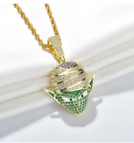 

Anime Dragon Ball Character Piccolo Pendant Necklace Iced Out CZ Hip Hop 361L Stainless Steel Rope Chain Jewelry, Gold,silver,black
