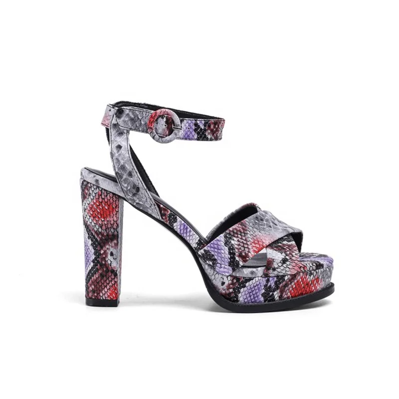 

2020 Fasgion New Chunky Heels 12.5 High Heels Open toe Platform Genuine Leather Sandals Women's Shoes, Black red customzied
