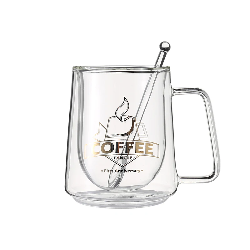 

High Borosilicate Glass Eco-Friendly Double Walled Glass Cups Coffee Or Tea Mug With Handle, Customized color