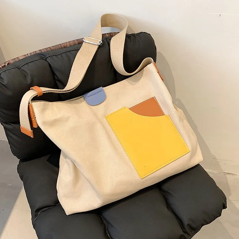 

2021 New design canvas casual tote bag customization big capacity shoulder bag for women, Customizable