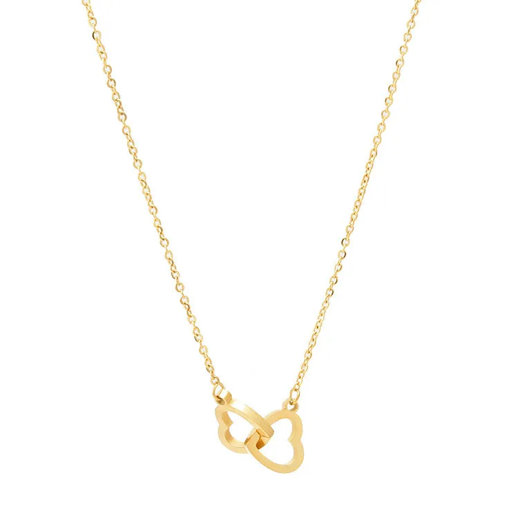 

18K rose gold simple double ring heart clavicle chain titanium steel necklace