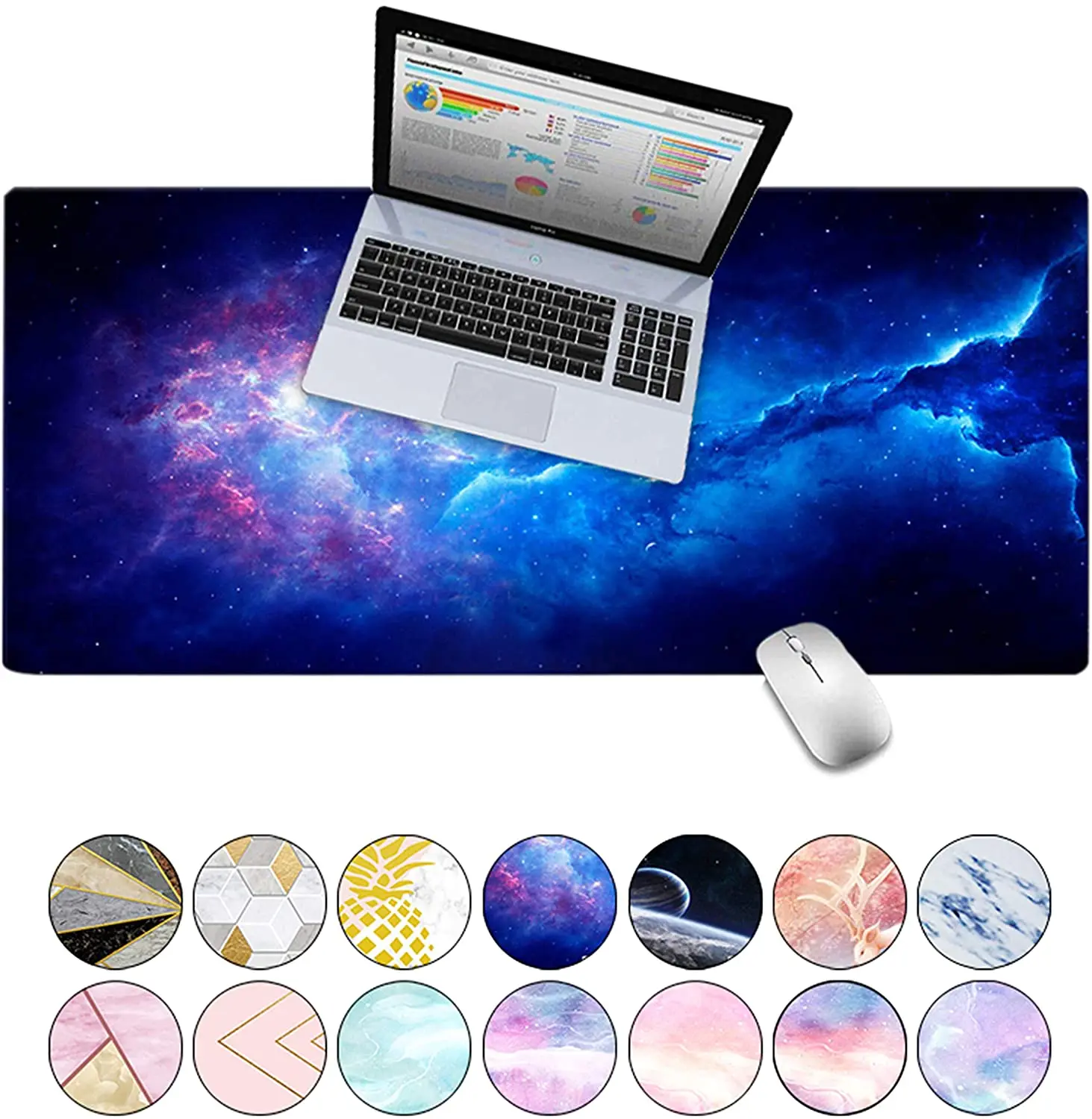

custom printed leather desk pad customized printing design Extended Large Non Slip Ultra Thin Waterproof Desk Writing desk mat, Black blue grey